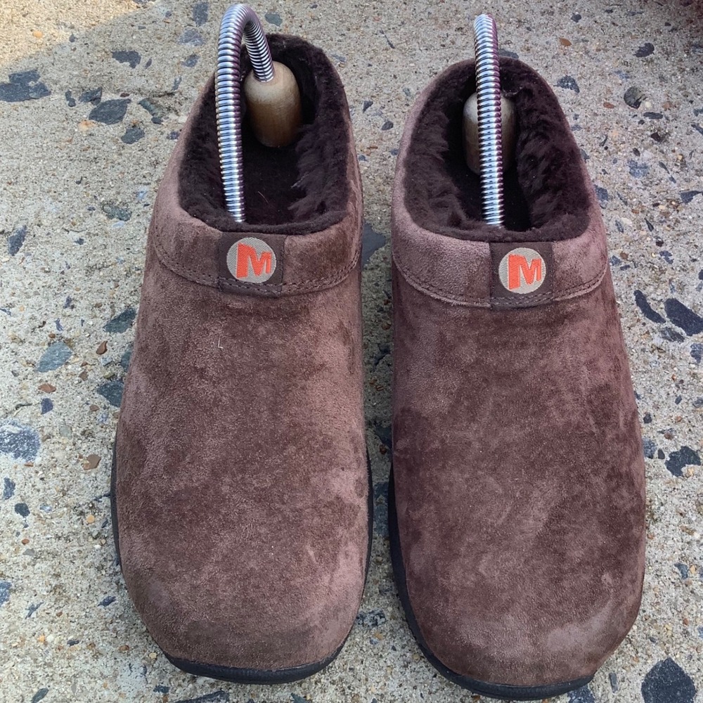 Merrell Primo Chill Slide Chocolate Suede Faux Fur Mules J63258 Womens 8.5